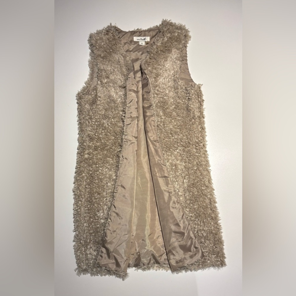 Simply Noelle Taupe Fuzzy Faux Fur Textured Long Vest with Pockets XS